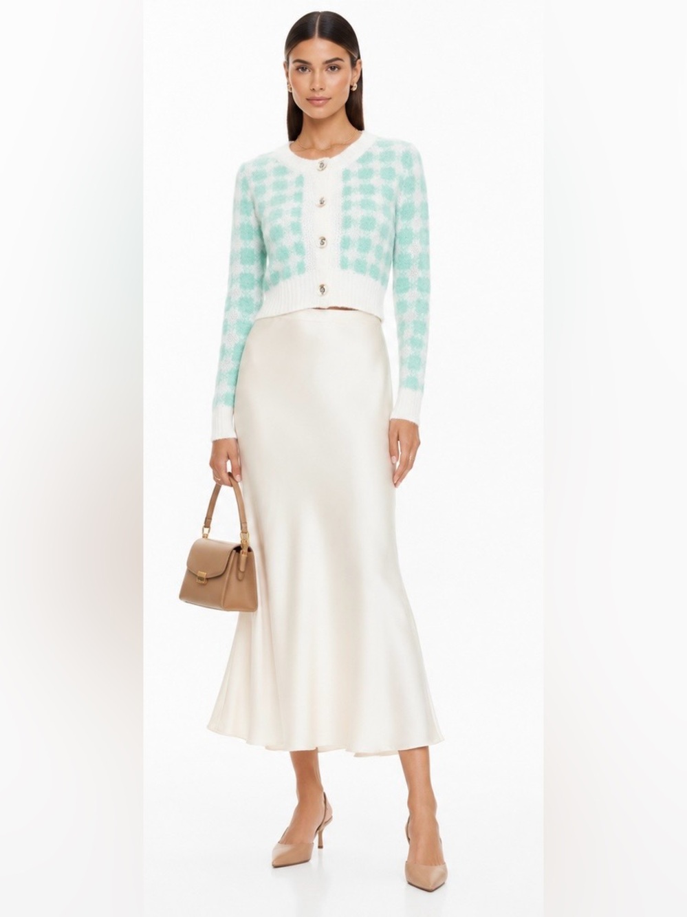Love + Harmony Abstract Houndstooth Cardigan in Seafoam